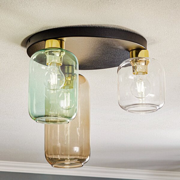 TK Lighting Φωτιστικό οροφής Marco Green, 3 φτερά, διαφανές/πράσινο/καφέ, ρυθμιζόμενος, Πολύχρωμο, Σαλόνι / τραπεζαρία, Γυαλί, σύγχρονο