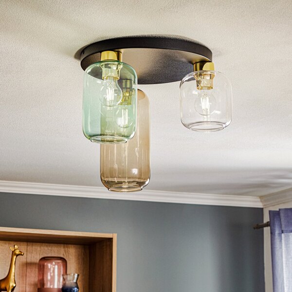TK Lighting Φωτιστικό οροφής Marco Green, 3 φτερά, διαφανές/πράσινο/καφέ, ρυθμιζόμενος, Πολύχρωμο, Σαλόνι / τραπεζαρία, Γυαλί, σύγχρονο