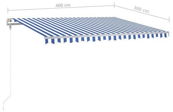 Τέντα Συρόμενη Χειροκίνητη με LED Μπλε / Λευκό 4x3 μ. - Μπλε