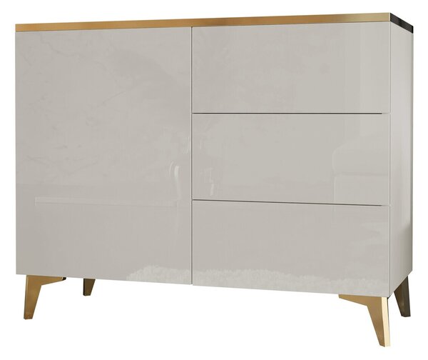 Σιφονιέρα Comfivo AD100, Γυαλιστερό Beige, Χρυσό, Beige, 85x100x40cm