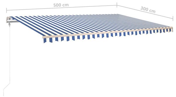 Τέντα Συρόμενη Χειροκίνητη με LED Μπλε / Λευκό 5x3 μ. - Μπλε