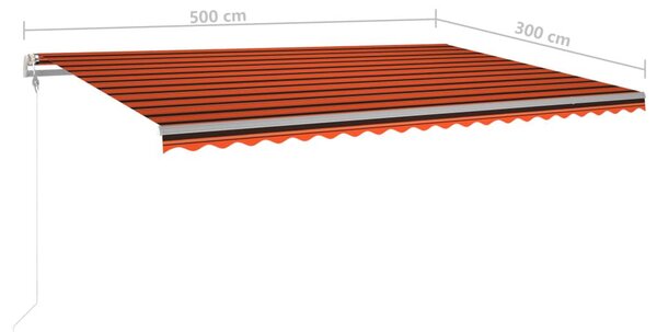Τέντα Συρόμενη Χειροκίνητη με LED Πορτοκαλί/Καφέ 5 x 3 μ. - Πολύχρωμο