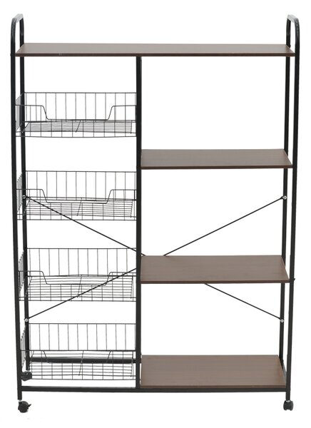 Τρόλεϊ-ραφιέρα 4όροφη Noli pakoworld MDF καρυδί-μαύρο 90x30x130εκ