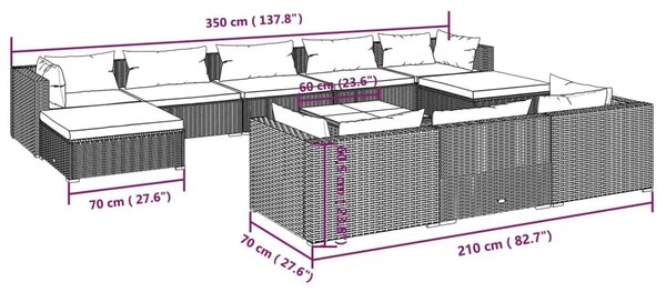 Σαλόνι Κήπου 11 Τεμαχίων Καφέ από Συνθετικό Ρατάν με Μαξιλάρια - Καφέ