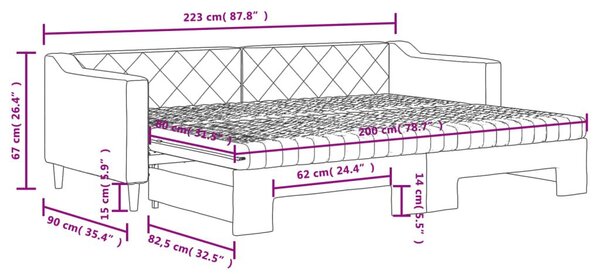 Καναπές Κρεβάτι Συρόμενος Σκούρο γκρι 80x200 εκ Ύφασμα Στρώματα - Γκρι