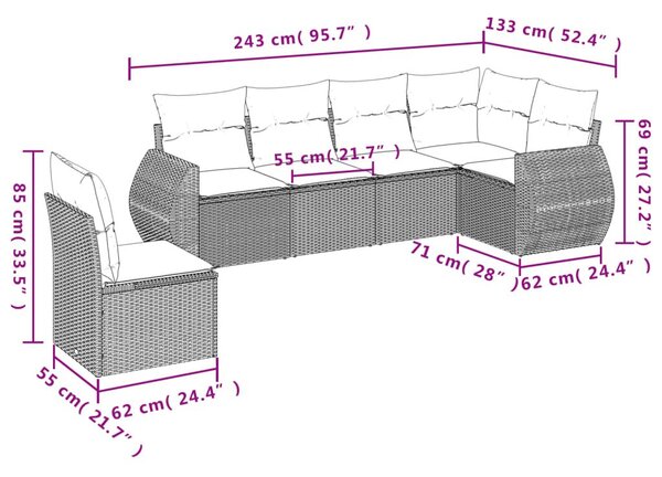 Σετ Καναπέ Κήπου 6 τεμ. Μπεζ Συνθετικό Ρατάν με Μαξιλάρια - Μπεζ