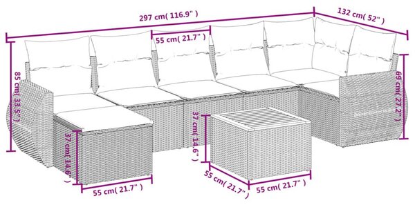 Σαλόνι Κήπου 8 Τεμαχίων Μαύρο από Συνθετικό Ρατάν με Μαξιλάρια - Μαύρο