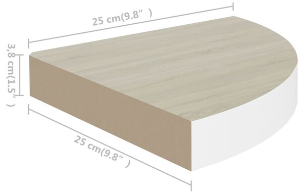 Ράφι Τοίχου Γωνιακό Δρυς/Λευκό 25 x 25 x 3,8 εκ από MDF - Καφέ