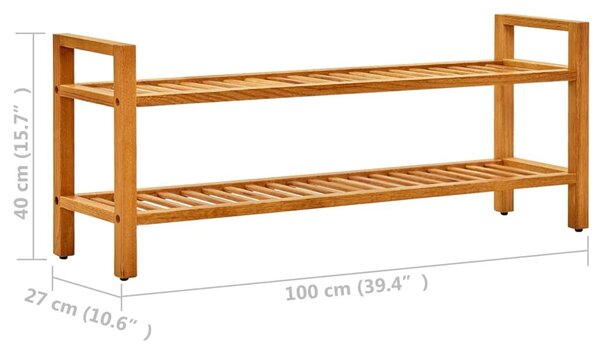 Παπουτσοθήκη με 2 Ράφια 100 x 27 x 40 εκ. από Μασίφ Ξύλο Δρυός - Καφέ