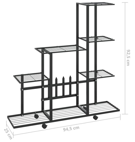 Ανθοστήλη με Ρόδες Μαύρη 94,5 x 25 x 92,5 εκ. Μεταλλική - Μαύρο