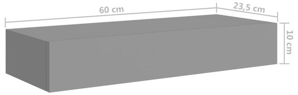 Ράφια Τοίχου με Συρτάρια 2 Τεμ. Γκρι 60 x 23,5 x 10εκ. από MDF - Γκρι