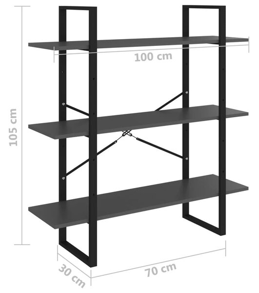 Βιβλιοθήκη Γκρι 100 x 30 x 105 εκ. από Μοριοσανίδα - Γκρι