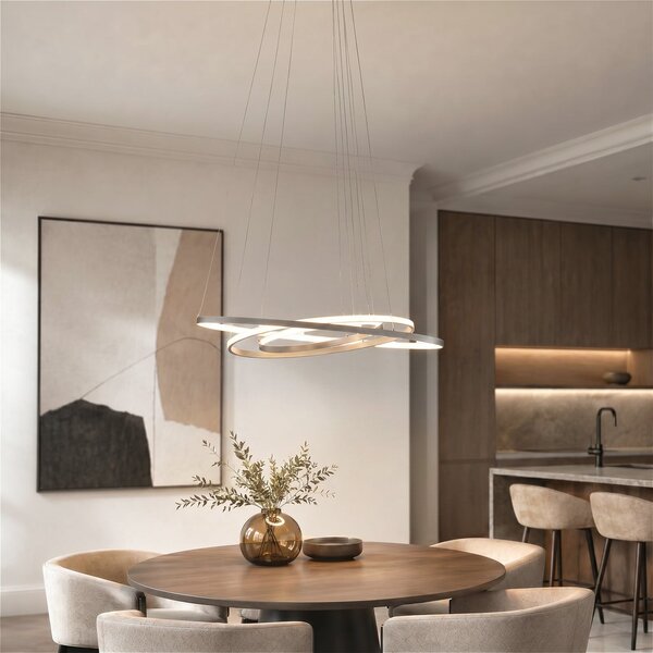 Lucande LED κρεμαστό φωτιστικό Ezana, νικέλιο, μέταλλο, Ø 80cm, ρυθμιζόμενος, Γκρι, Σαλόνι / τραπεζαρία, Μέταλλο, σύγχρονο