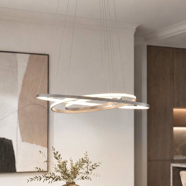 Lucande LED κρεμαστό φωτιστικό Ezana, νικέλιο, μέταλλο, Ø 80cm, ρυθμιζόμενος, Γκρι, Σαλόνι / τραπεζαρία, Μέταλλο, σύγχρονο