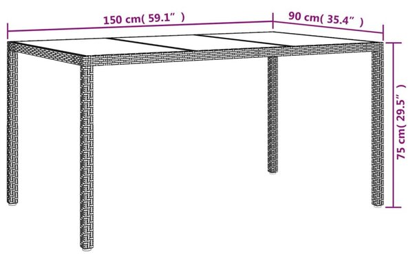 Τραπέζι Κήπου Μαύρο 150x90x75 εκ. Συνθετικό Ρατάν/Ψημένο Γυαλί - Μαύρο