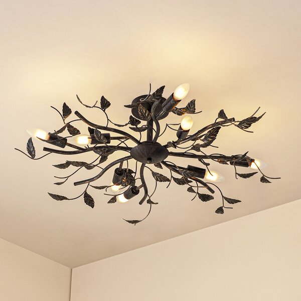 Lindby Φωτιστικό οροφής Yos, 8 φώτα, 85 cm, μαύρο-χρυσό, E14, ρυθμιζόμενος, Μαύρο, υπνοδωμάτιο, Μέταλλο, Φλωρεντινή