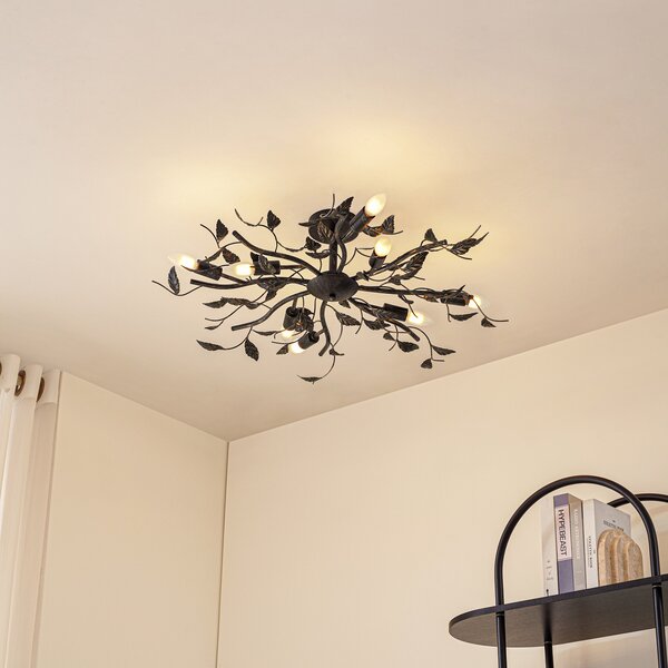 Lindby Φωτιστικό οροφής Yos, 8 φώτα, 85 cm, μαύρο-χρυσό, E14, ρυθμιζόμενος, Μαύρο, υπνοδωμάτιο, Μέταλλο, Φλωρεντινή
