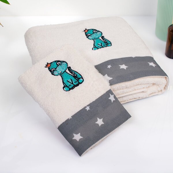 Παιδικές Πετσέτες (Σετ 2τμχ) Dimcol Dinosaur 181 Ecru-Grey