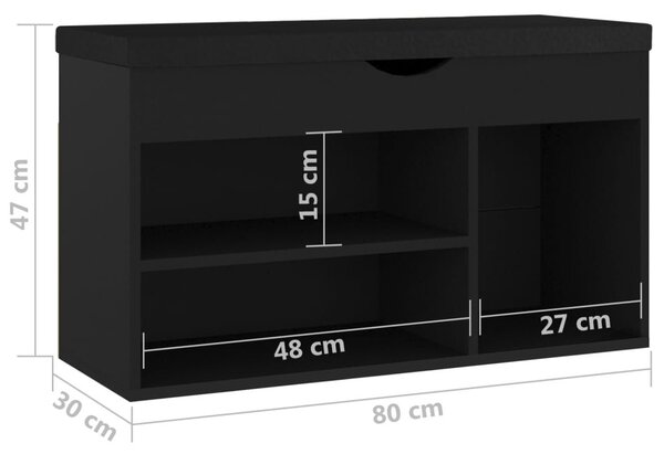 Παπουτσοθήκη Μαύρη 80 x 30 x 47 εκ. από Επεξ. Ξύλο με Μαξιλάρι - Μαύρο