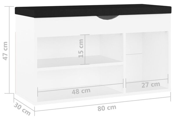 Παπουτσοθήκη Λευκή 80 x 30 x 47 εκ. Επεξ. Ξύλο με Μαξιλάρι - Λευκό