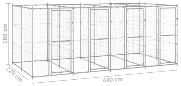 Κλουβί Σκύλου Εξωτερικού Χώρου 9,68 μ² από Γαλβανισμένο Χάλυβα - Ασήμι