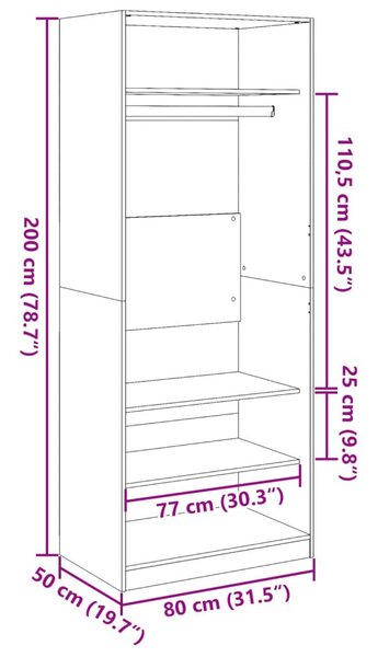 Ντουλάπα Όψη Παλαιού Ξύλου 80x50x200 εκ. από Επεξεργασμένο Ξύλο - Καφέ