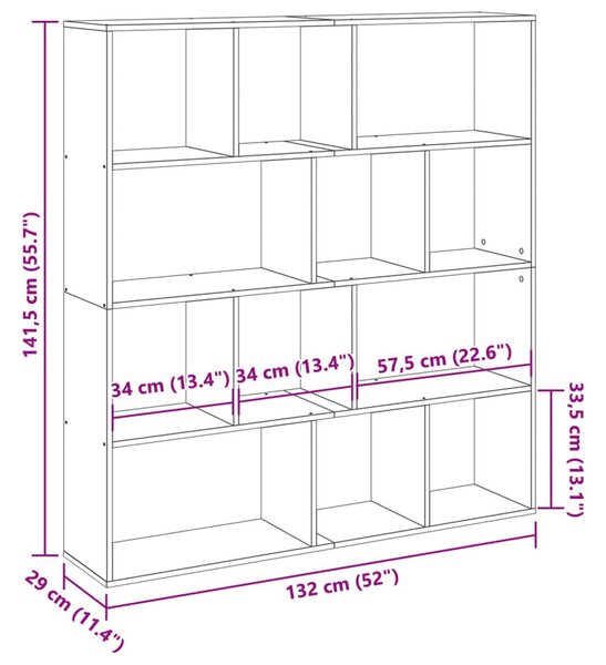 Βιβλιοθήκη Αρτισιανή Δρυς 132x29x141,5 εκ. Επεξεργασμένο Ξύλο - Καφέ