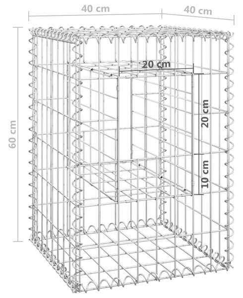 Συρματοκιβώτια Στύλοι 2 τεμ. 40 x 40 x 60 εκ. Σιδερένιοι - Ασήμι