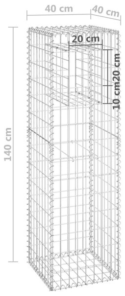 Συρματοκιβώτιο Στύλος 40 x 40 x 140 εκ. Σιδερένιο - Ασήμι