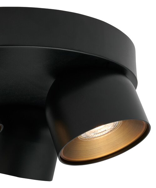Nordlux Downlight Pitcher, μαύρο/ορείχαλκο, 3 λάμπες, στρογγυλό, μέταλλο, ρυθμιζόμενος, Μαύρο, Σαλόνι / τραπεζαρία, Μέταλλο, σύγχρονο