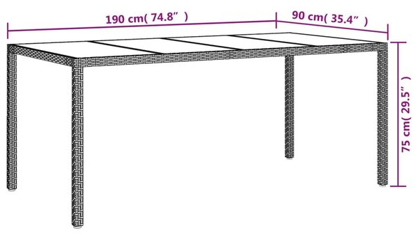 Τραπέζι Κήπου Λευκό 190x90x75 εκ. Ψημένο Γυαλί/Συνθετικό Ρατάν - Λευκό