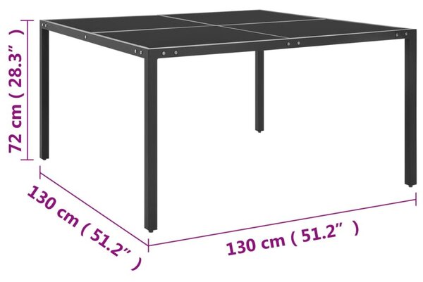 Τραπέζι Κήπου Ανθρακί 130 x 130 x 72 εκ. από Γυαλί και Ατσάλι - Ανθρακί