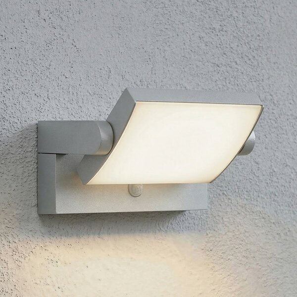 Lindby Εξωτερικός φωτιστικός τοίχου LED Sherin, ανοιχτό γκρι, με δυνατότητα, Γκρι, Αλουμίνιο, σύγχρονο