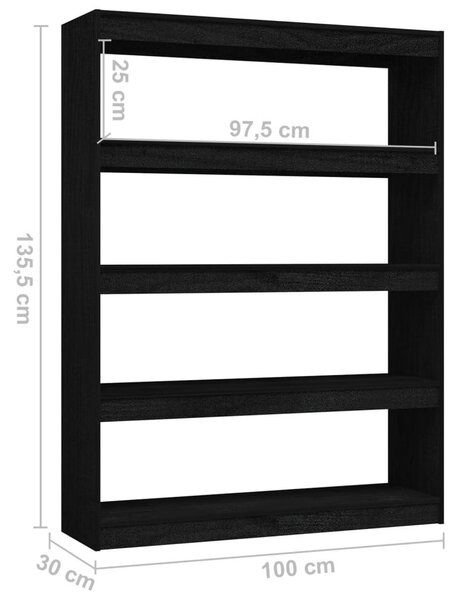 Βιβλιοθήκη/Διαχωριστικό Χώρου Μαύρο 100x30x135,5 εκ Ξύλο Πεύκου - Μαύρο