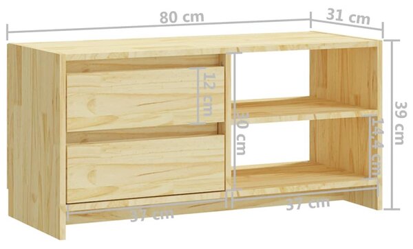 Έπιπλο Τηλεόρασης 80 x 31 x 39 εκ. από Μασίφ Ξύλο Πεύκου - Καφέ