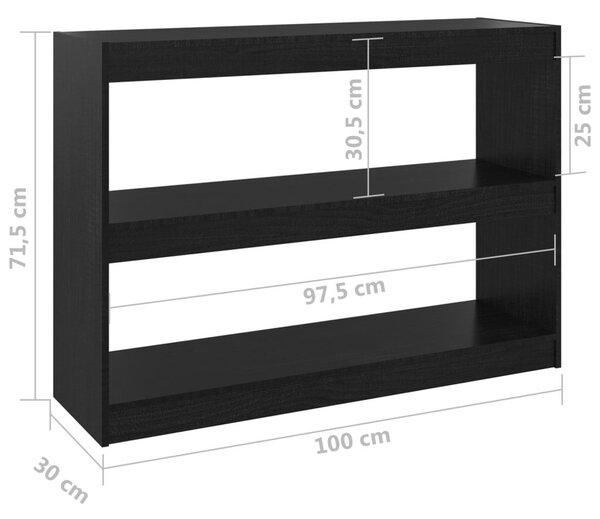 Βιβλιοθήκη/Διαχωριστικό Χώρου Μαύρο 100x30x71,5 εκ. Ξύλο Πεύκου - Μαύρο