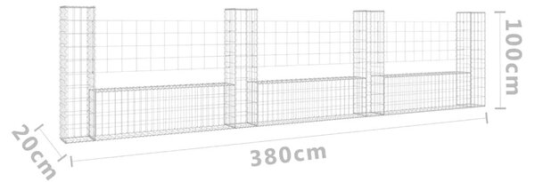 Συρματοκιβώτια Στύλοι σε U Σχήμα 4 τεμ. 380x20x100 εκ Σιδερένια - Ασήμι