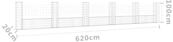 Συρματοκιβώτια Στύλοι σε U Σχήμα 6 τεμ. 620x20x100 εκ Σιδερένια - Ασήμι