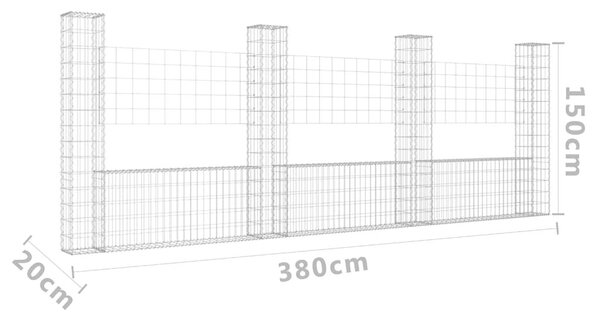 Συρματοκιβώτια Στύλοι σε U Σχήμα 4 τεμ. 380x20x150 εκ Σιδερένια - Ασήμι