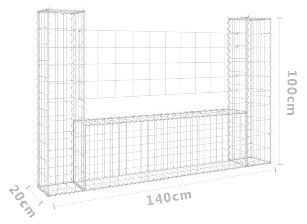 Συρματοκιβώτιο σε U Σχήμα με 2 Στύλους 140x20x100 εκ Σιδερένιο - Ασήμι