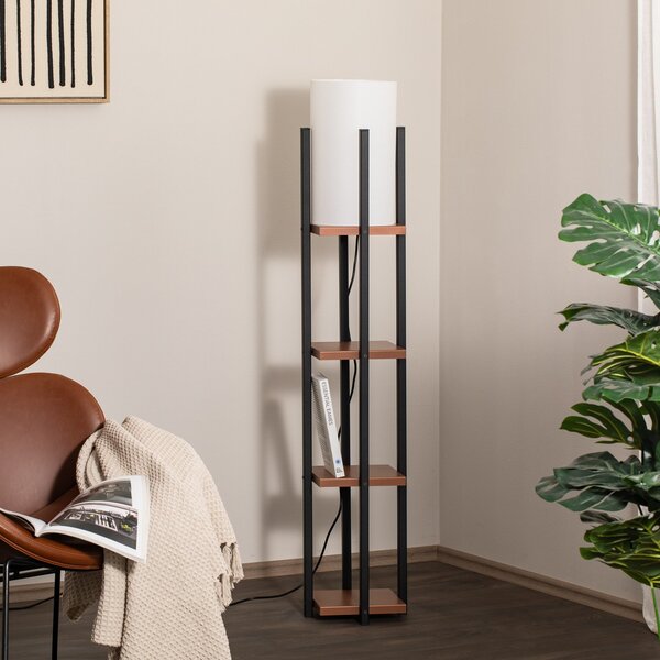 Opviq Λάμπα δαπέδου Shelf, μαύρο/χαλκό, ύφασμα, ύψος 130 cm, E27, Μαύρο, Σαλόνι / τραπεζαρία, Μέταλλο, σύγχρονο