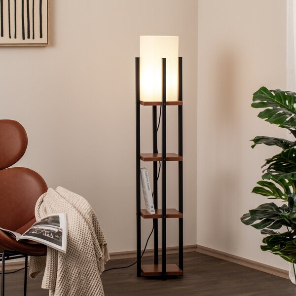 Opviq Λάμπα δαπέδου Shelf, μαύρο/χαλκό, ύφασμα, ύψος 130 cm, E27, Μαύρο, Σαλόνι / τραπεζαρία, Μέταλλο, σύγχρονο