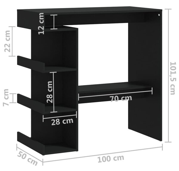 Τραπέζι Μπαρ με Ράφια Μαύρο 100x50x101,5 εκ. Επεξ. Ξύλο - Μαύρο