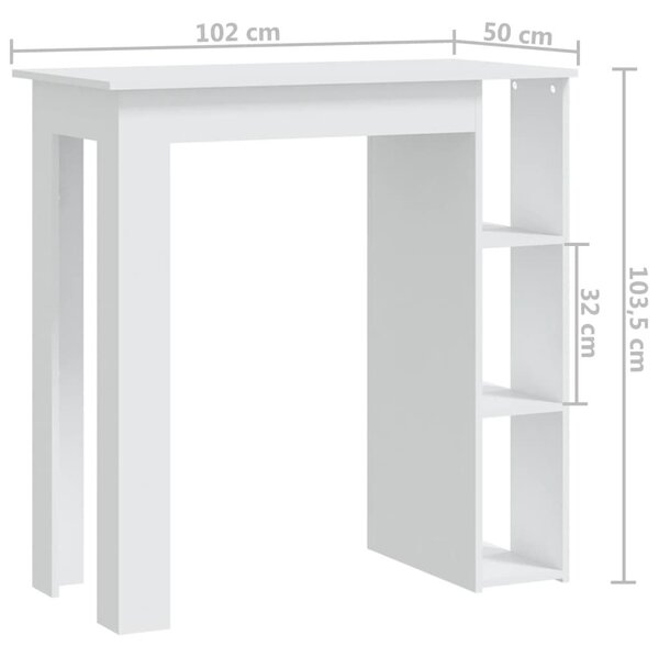 Τραπέζι Μπαρ με Ράφια Λευκό 102 x 50 x 103,5 εκ.από Επεξ. Ξύλο - Λευκό