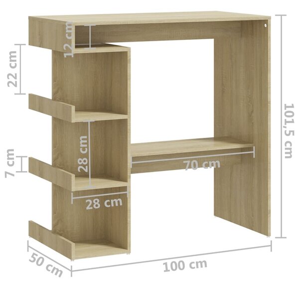 Τραπέζι Μπαρ με Ράφια Sonoma Δρυς 100x50x101,5 εκ. Επεξ. Ξύλο - Καφέ