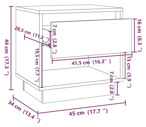 Κομοδίνα 2 τεμ. Γκρι Σκυροδέματος 45 x 34 x 44εκ. Επεξεργ. Ξύλο - Γκρι