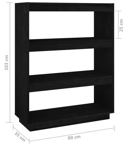 Βιβλιοθήκη/Διαχωριστικό Χώρου Μαύρο 80x35x103 εκ. Μασίφ Πεύκο - Μαύρο