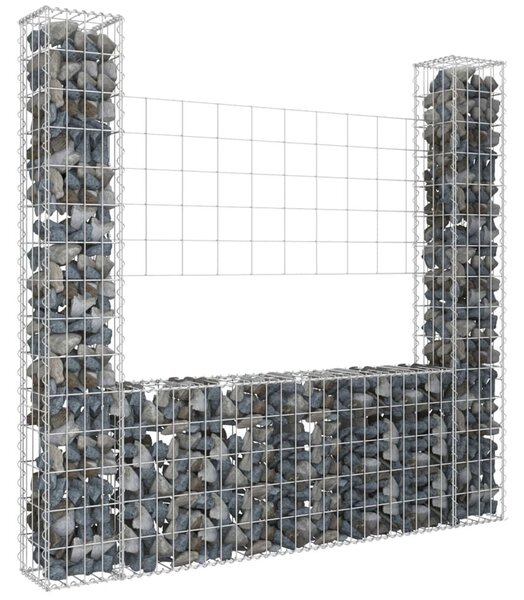 Συρματοκιβώτιο σε U Σχήμα με 2 Στύλους 140x20x150 εκ. Σιδερένιο - Ασήμι