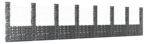 Συρματοκιβώτιο σε U Σχήμα με 8 Στύλους 860x20x200 εκ. Σιδερένιο - Ασήμι