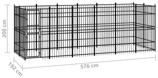 Κλουβί Σκύλου Εξωτερικού Χώρου 11,06 μ² από Ατσάλι - Μαύρο